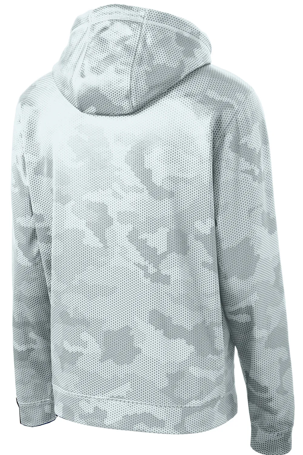 Sport-Tek Mens Sport-Wick CamoHex Moisture Wicking Fleece Hooded Sweatshirt Hoodie w/ Pouch Pocket - White
