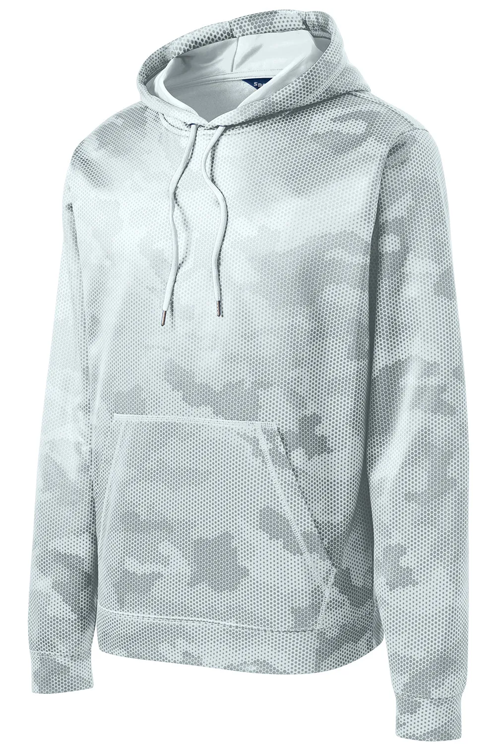 Sport-Tek Mens Sport-Wick CamoHex Moisture Wicking Fleece Hooded Sweatshirt Hoodie w/ Pouch Pocket - White