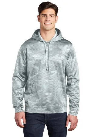 Sport-Tek Mens Sport-Wick CamoHex Moisture Wicking Fleece Hooded Sweatshirt Hoodie w/ Pouch Pocket - White
