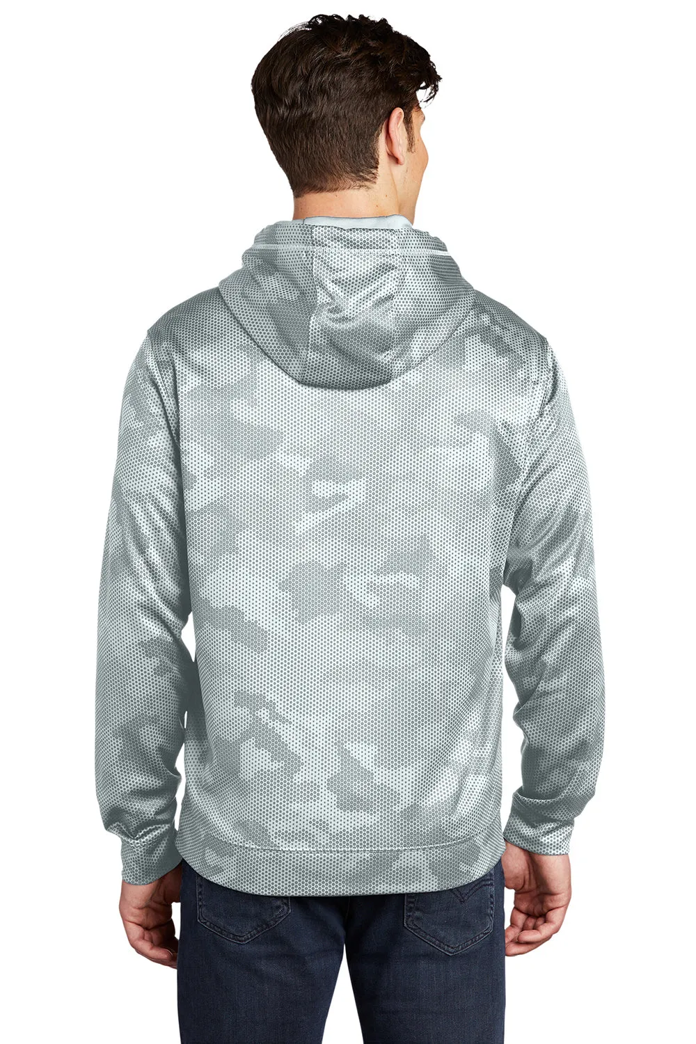 Sport-Tek Mens Sport-Wick CamoHex Moisture Wicking Fleece Hooded Sweatshirt Hoodie w/ Pouch Pocket - White