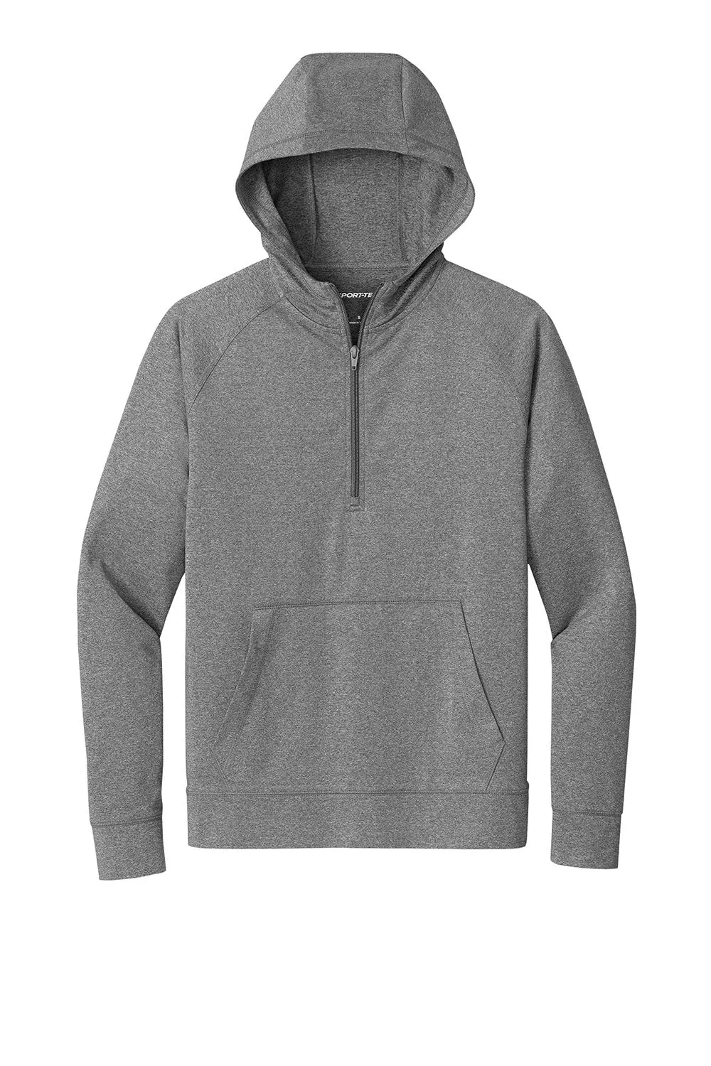 Sport-Tek Mens Sport-Wick Moisture Wicking 1/4 Zip Hooded Sweatshirt Hoodie w/ Pouch Pocket - Heather Charcoal Grey