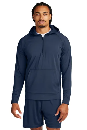 Sport-Tek Mens Sport-Wick Moisture Wicking 1/4 Zip Hooded Sweatshirt Hoodie w/ Pouch Pocket - True Navy Blue