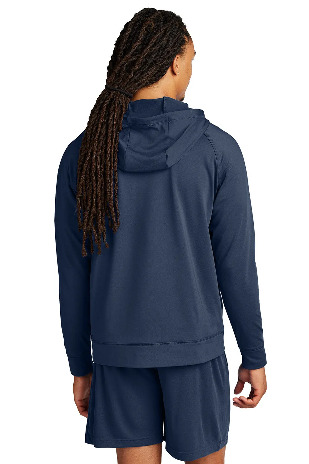 Sport-Tek Mens Sport-Wick Moisture Wicking 1/4 Zip Hooded Sweatshirt Hoodie w/ Pouch Pocket - True Navy Blue