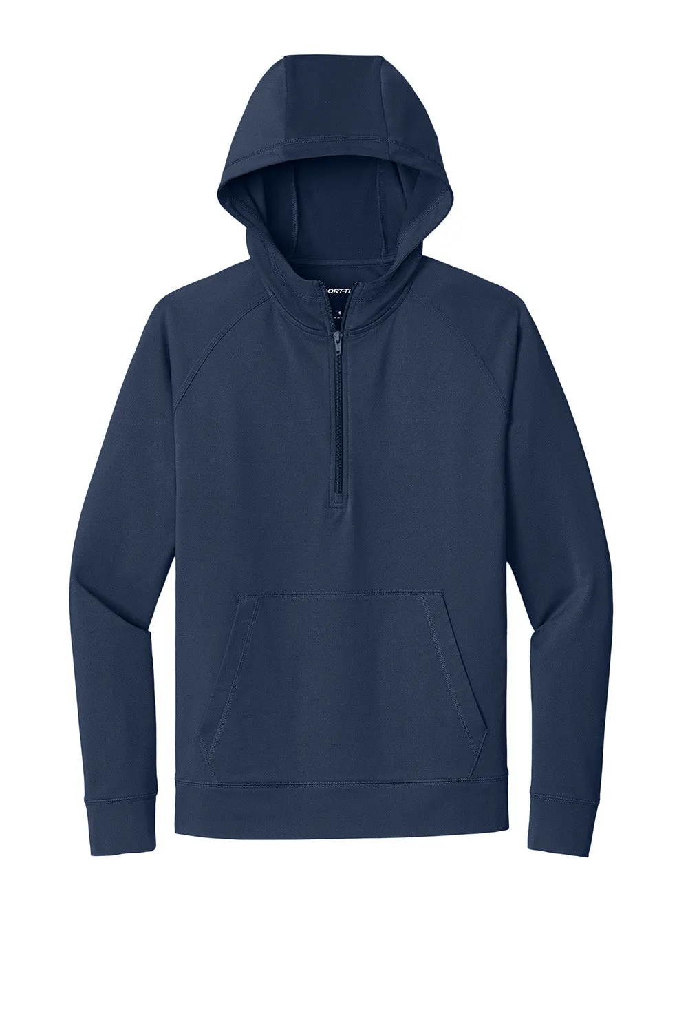 Sport-Tek Mens Sport-Wick Moisture Wicking 1/4 Zip Hooded Sweatshirt Hoodie w/ Pouch Pocket - True Navy Blue