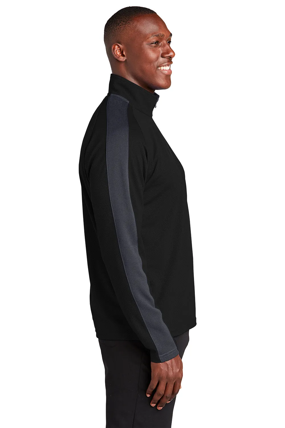 Sport-Tek Mens Sport-Wick Moisture Wicking 1/4 Zip Sweatshirt - Black/Iron Grey - Closeout