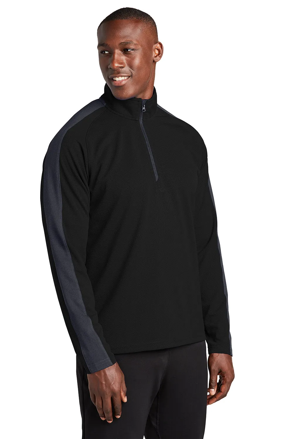 Sport-Tek Mens Sport-Wick Moisture Wicking 1/4 Zip Sweatshirt - Black/Iron Grey - Closeout