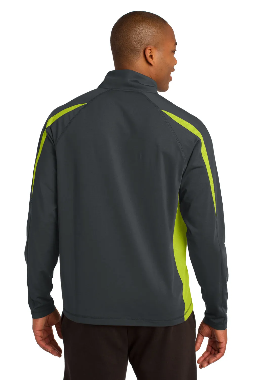 Sport-Tek Mens Sport-Wick Moisture Wicking 1/4 Zip Sweatshirt - Charcoal Grey/Charge Green - Closeout