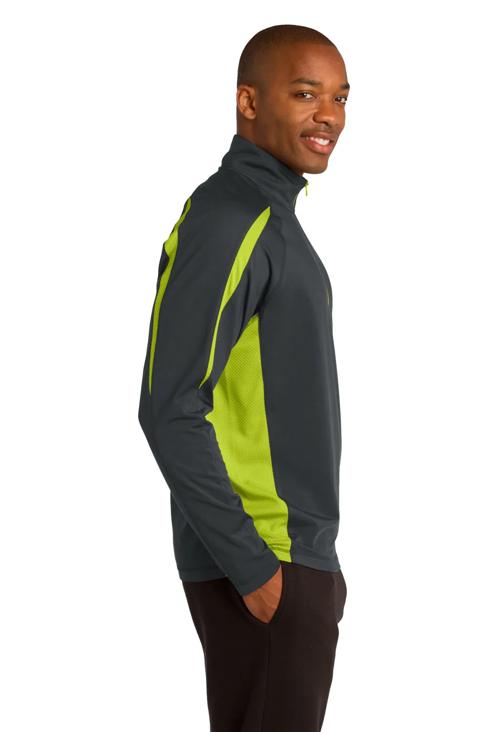 Sport-Tek Mens Sport-Wick Moisture Wicking 1/4 Zip Sweatshirt - Charcoal Grey/Charge Green - Closeout