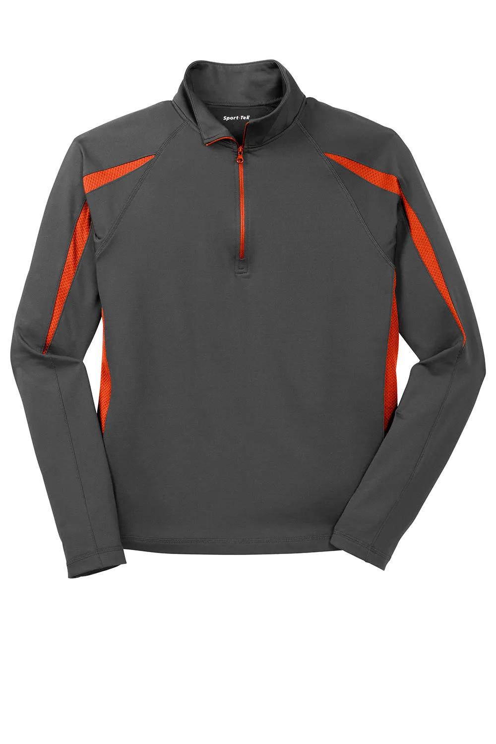 Sport-Tek Mens Sport-Wick Moisture Wicking 1/4 Zip Sweatshirt - Charcoal Grey/Deep Orange