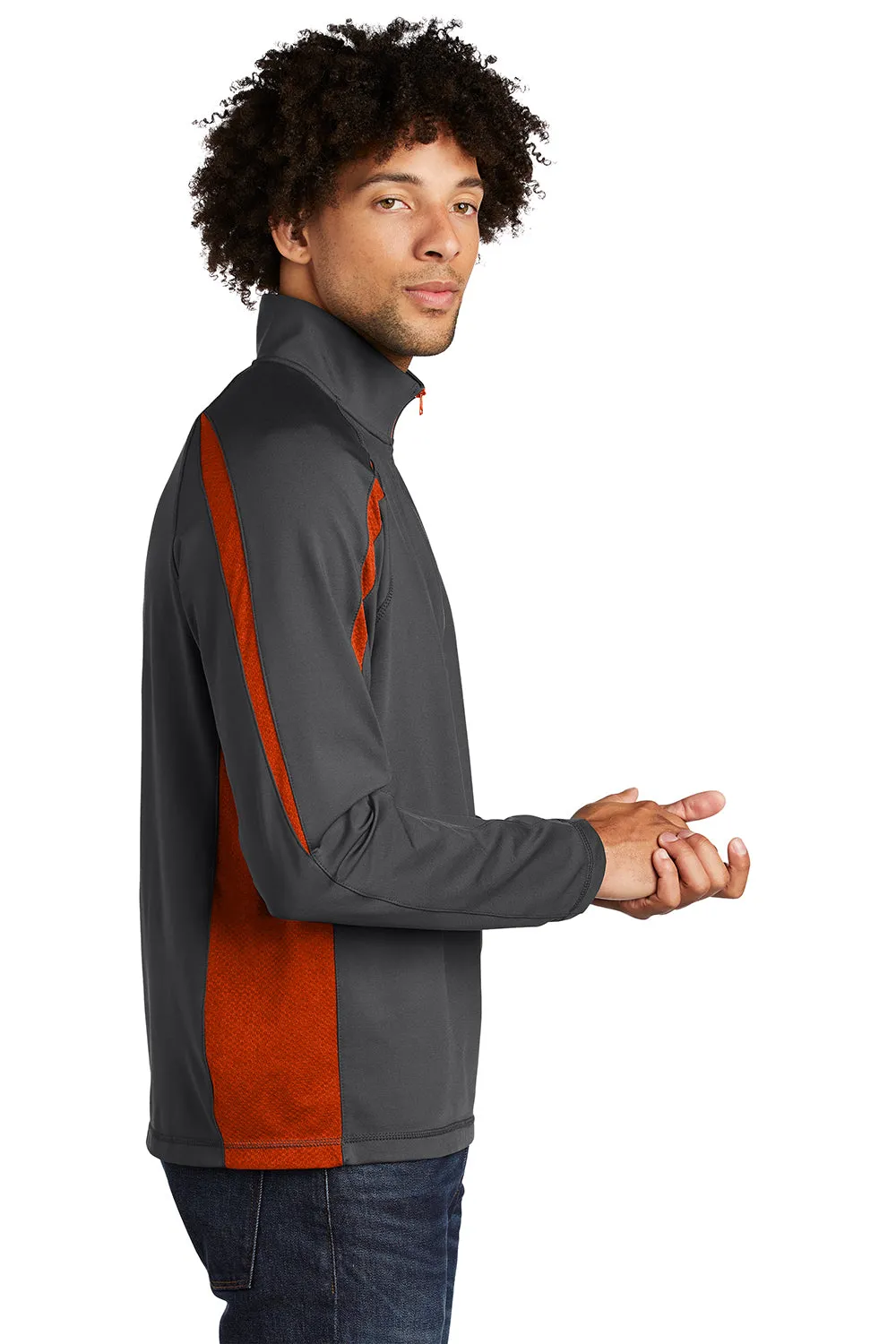 Sport-Tek Mens Sport-Wick Moisture Wicking 1/4 Zip Sweatshirt - Charcoal Grey/Deep Orange