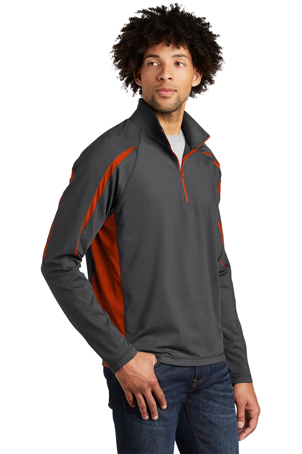 Sport-Tek Mens Sport-Wick Moisture Wicking 1/4 Zip Sweatshirt - Charcoal Grey/Deep Orange