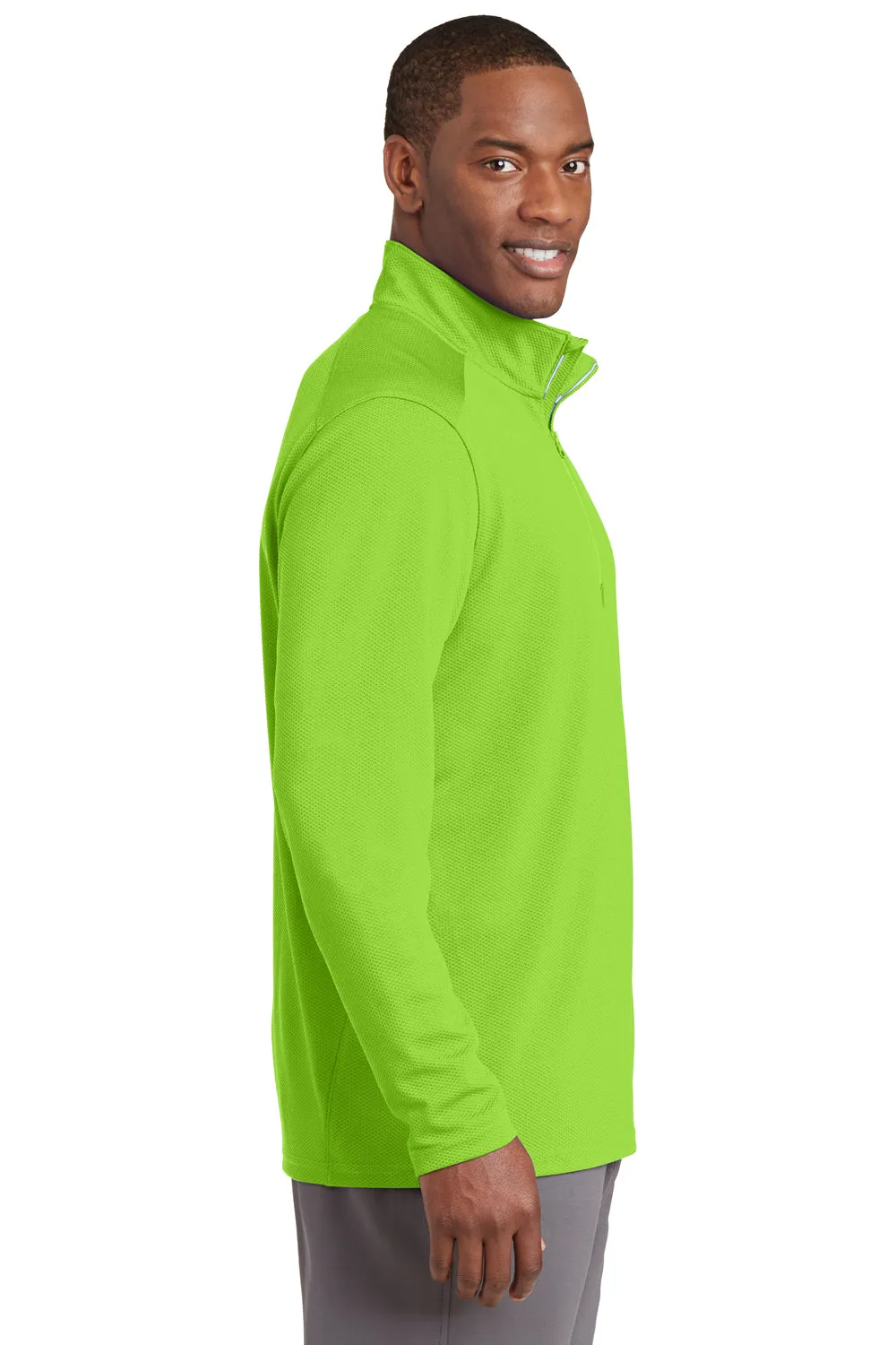 Sport-Tek Mens Sport-Wick Moisture Wicking 1/4 Zip Sweatshirt - Lime Shock Green - Closeout Clothing Sport-Tek