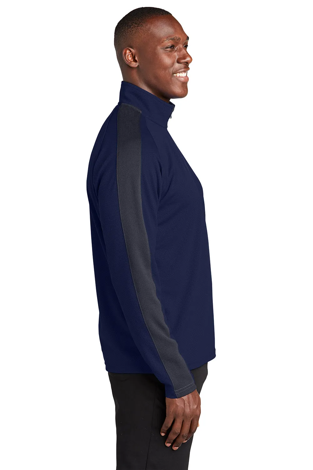 Sport-Tek Mens Sport-Wick Moisture Wicking 1/4 Zip Sweatshirt - True Navy Blue/Iron Grey - Closeout