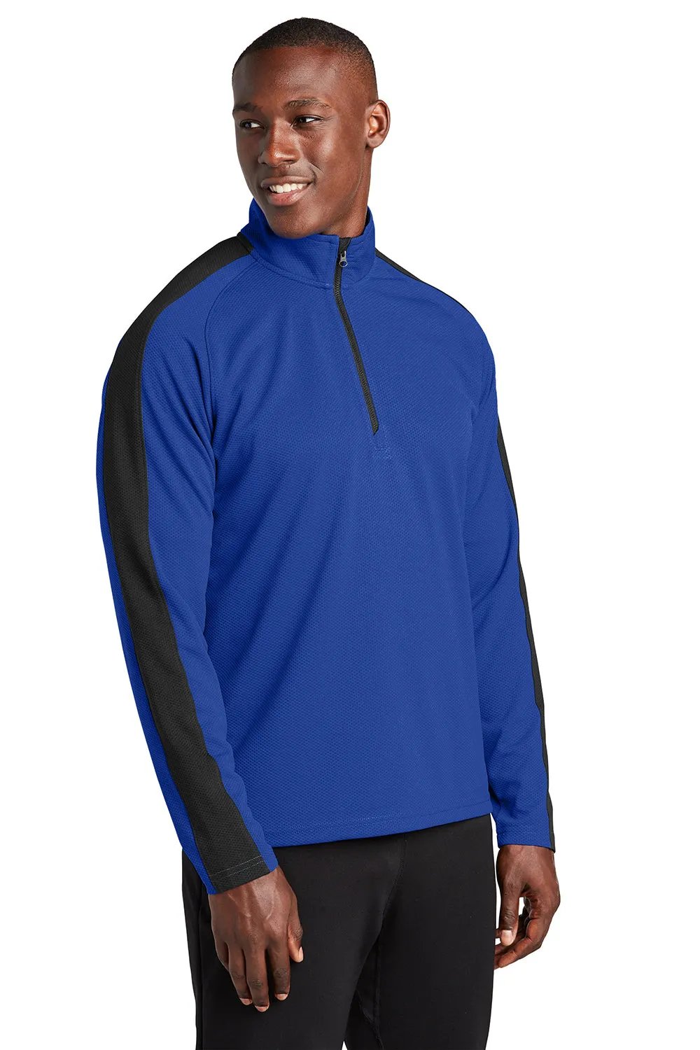 Sport-Tek Mens Sport-Wick Moisture Wicking 1/4 Zip Sweatshirt - True Royal Blue/Black - Closeout