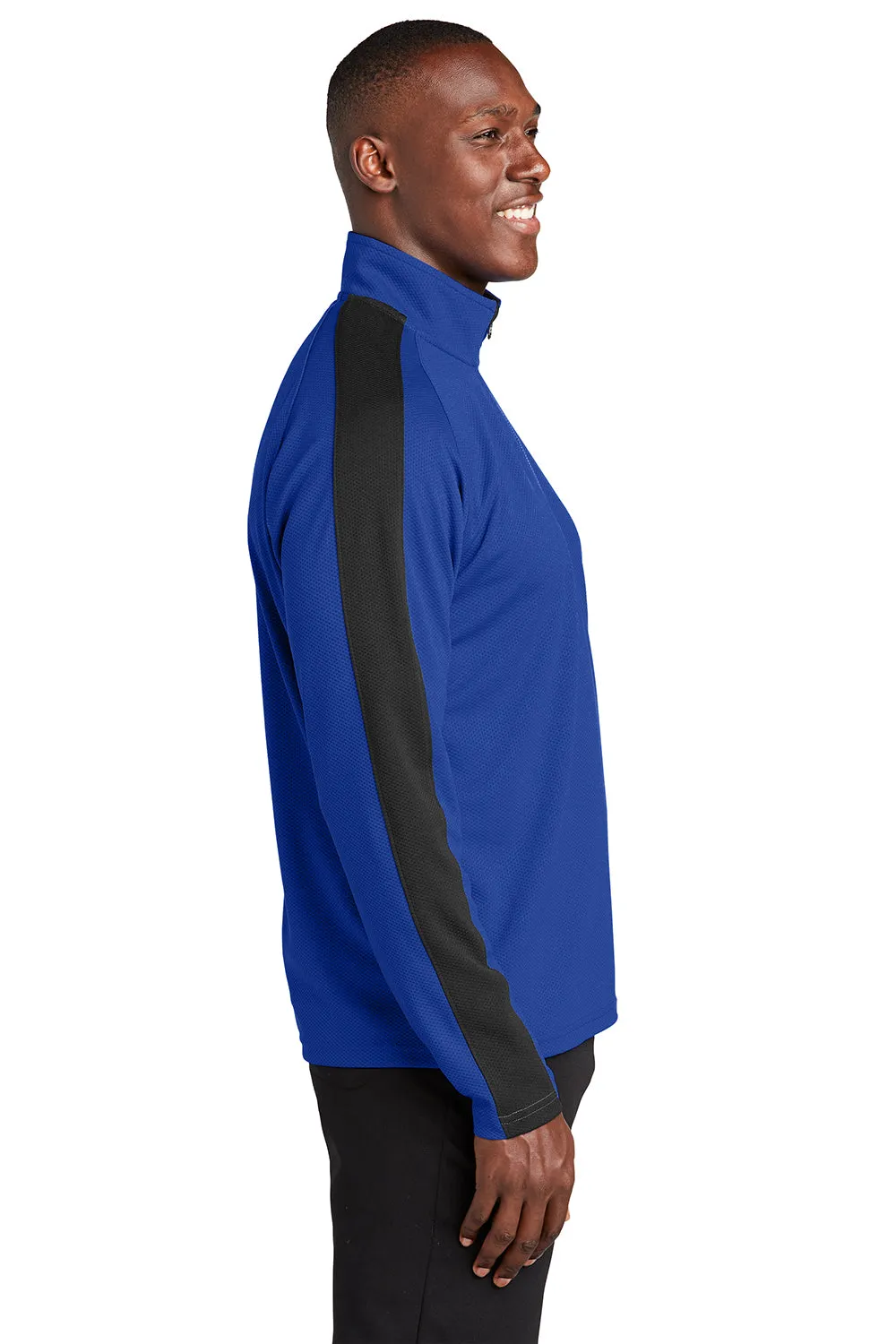 Sport-Tek Mens Sport-Wick Moisture Wicking 1/4 Zip Sweatshirt - True Royal Blue/Black - Closeout