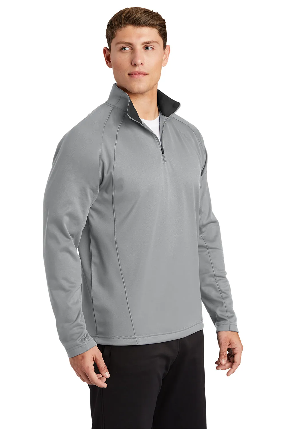 Sport-Tek Mens Sport-Wick Moisture Wicking Fleece 1/4 Zip Sweatshirt - Silver Grey/Black