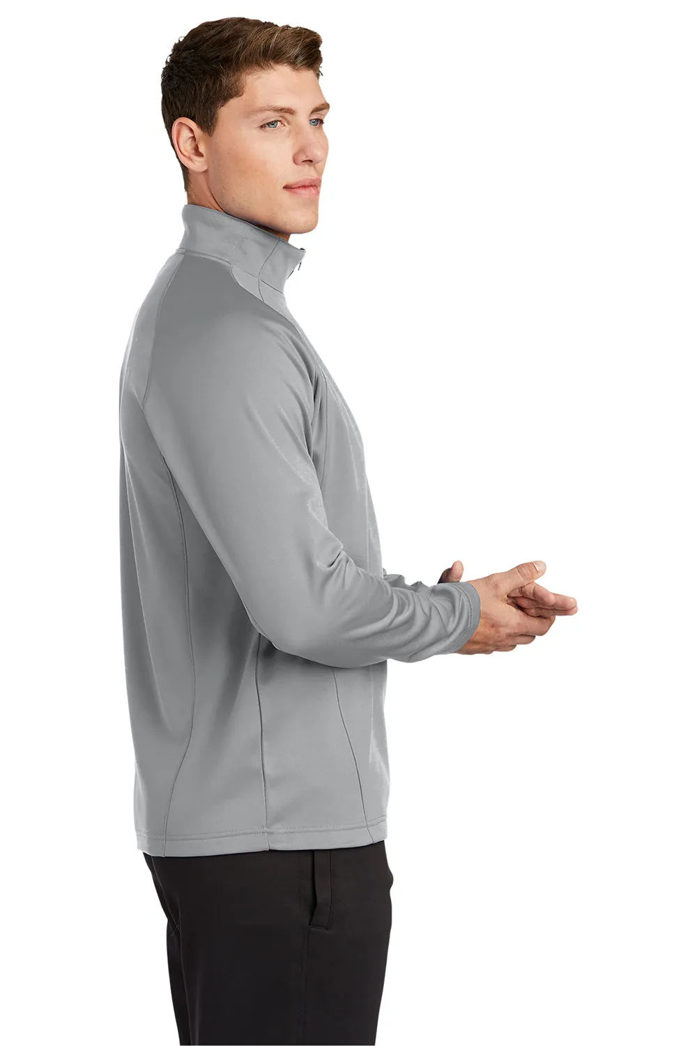 Sport-Tek Mens Sport-Wick Moisture Wicking Fleece 1/4 Zip Sweatshirt - Silver Grey/Black