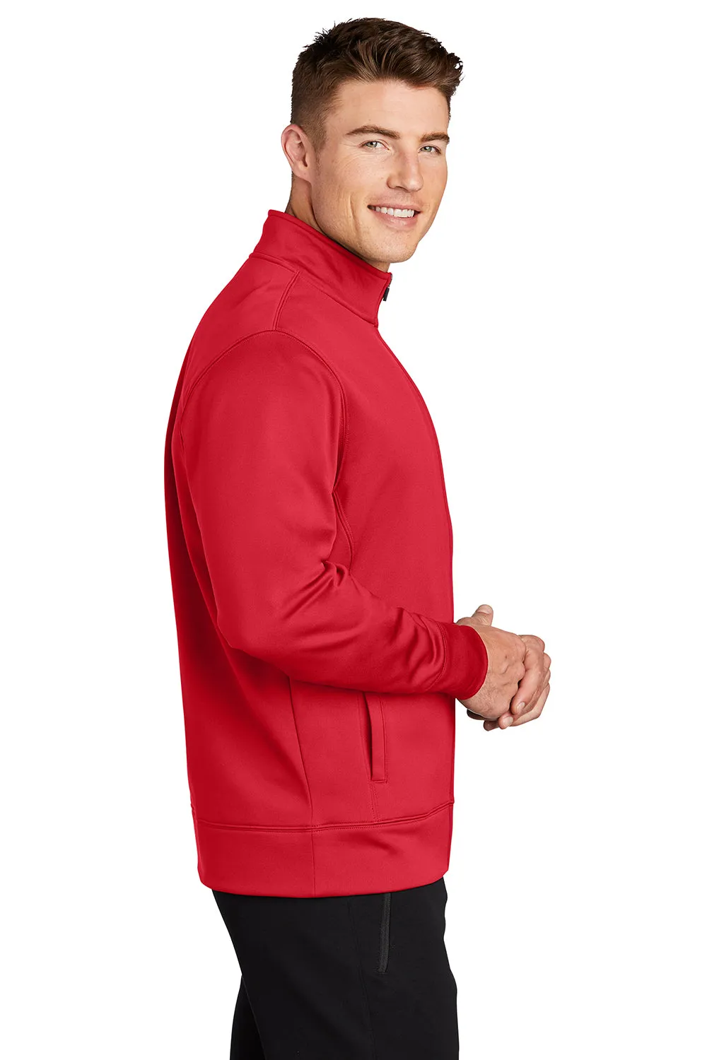Sport-Tek Mens Sport-Wick Moisture Wicking Fleece Full Zip Sweatshirt w/ Pockets - Deep Red