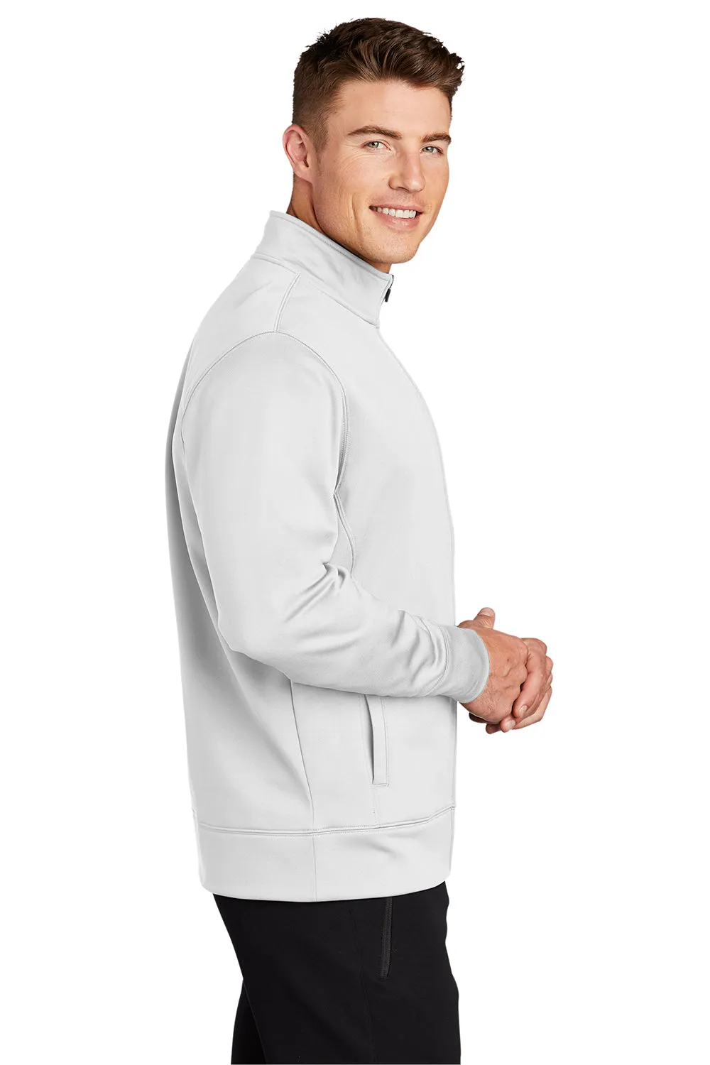 Sport-Tek Mens Sport-Wick Moisture Wicking Fleece Full Zip Sweatshirt w/ Pockets - White