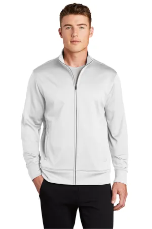 Sport-Tek Mens Sport-Wick Moisture Wicking Fleece Full Zip Sweatshirt w/ Pockets - White