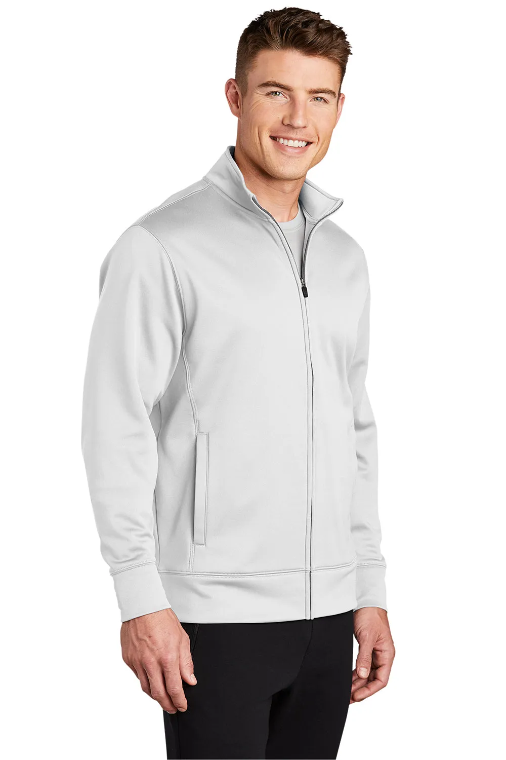 Sport-Tek Mens Sport-Wick Moisture Wicking Fleece Full Zip Sweatshirt w/ Pockets - White