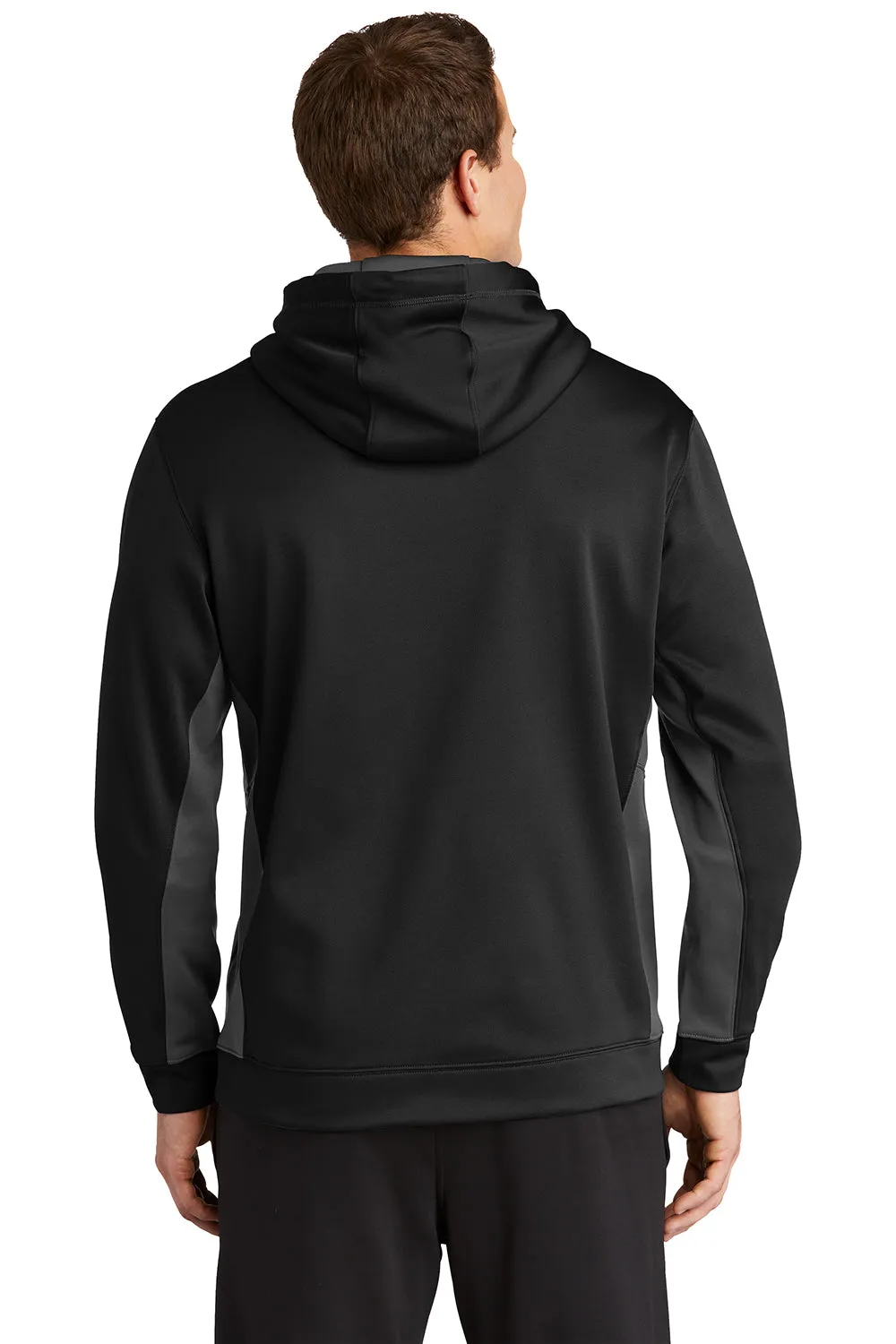 Sport-Tek Mens Sport-Wick Moisture Wicking Fleece Hooded Sweatshirt Hoodie w/ Pouch Pocket - Black/Dark Smoke Grey