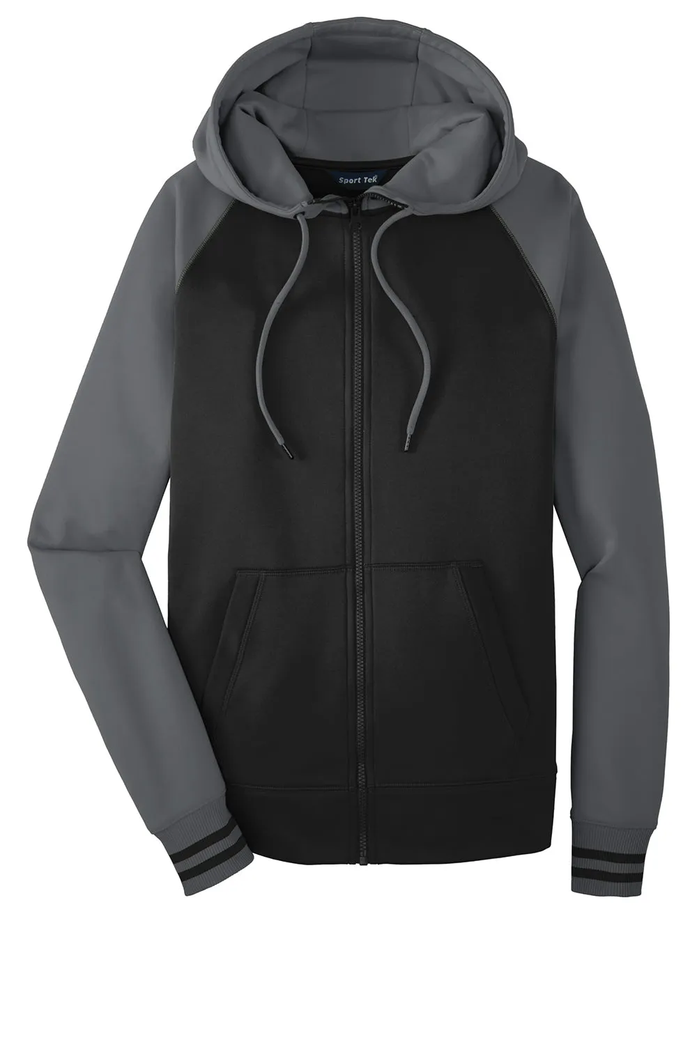 Sport-Tek Mens Sport-Wick Moisture Wicking Fleece Hooded Sweatshirt Hoodie w/ Pouch Pocket - Black/Dark Smoke Grey