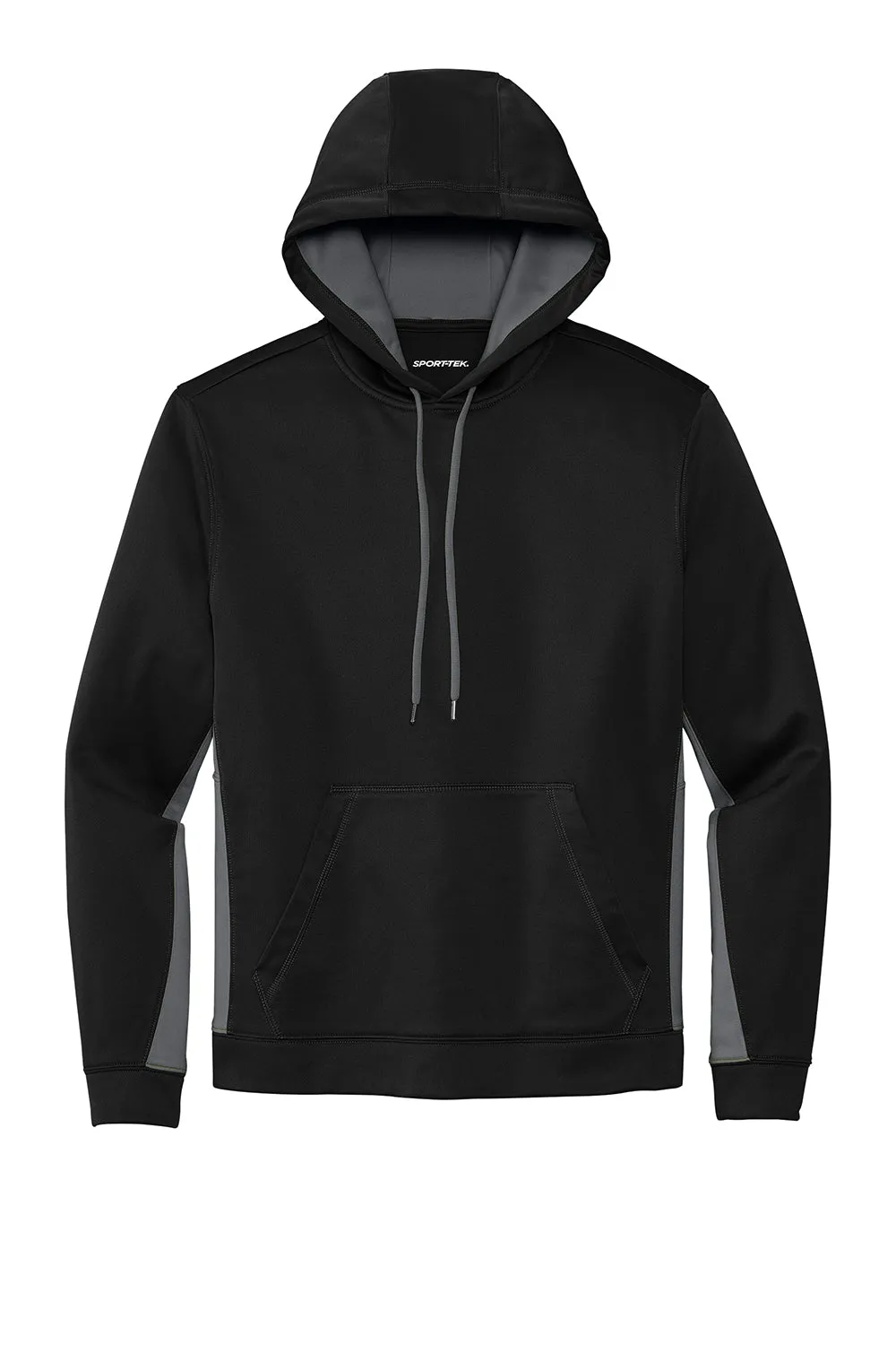 Sport-Tek Mens Sport-Wick Moisture Wicking Fleece Hooded Sweatshirt Hoodie w/ Pouch Pocket - Black/Dark Smoke Grey