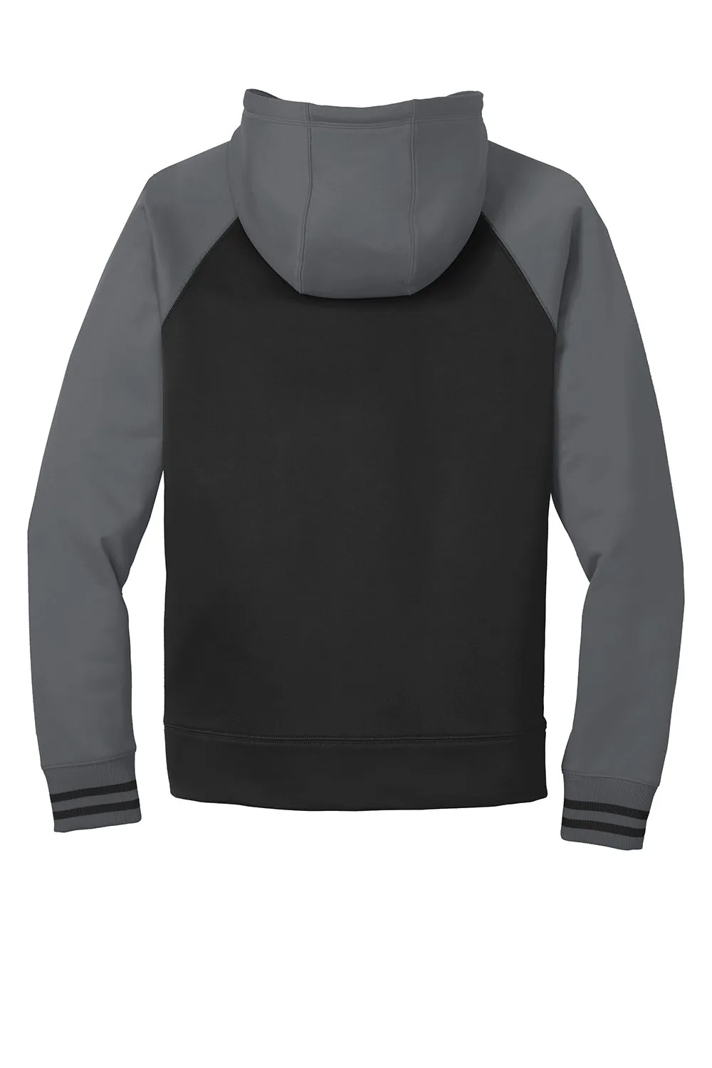 Sport-Tek Mens Sport-Wick Moisture Wicking Fleece Hooded Sweatshirt Hoodie w/ Pouch Pocket - Black/Dark Smoke Grey