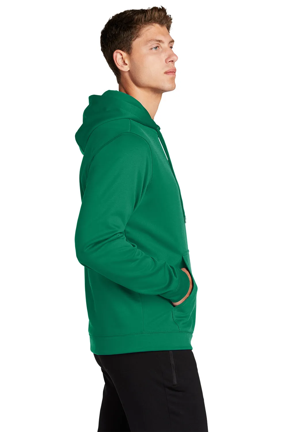 Sport-Tek Mens Sport-Wick Moisture Wicking Fleece Hooded Sweatshirt Hoodie w/ Pouch Pocket - Kelly Green