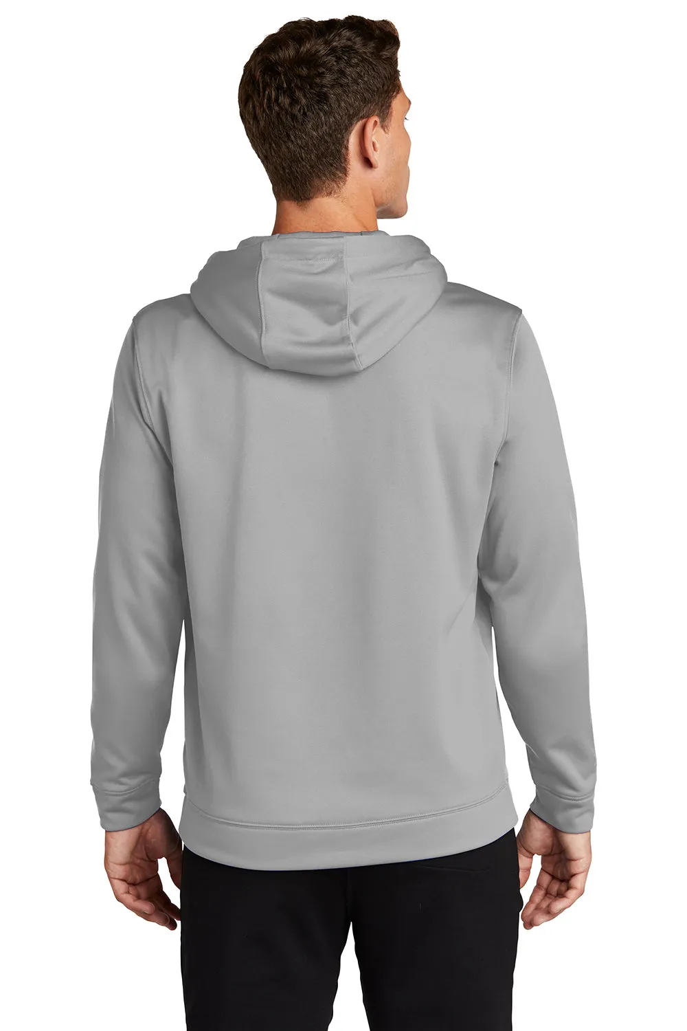 Sport-Tek Mens Sport-Wick Moisture Wicking Fleece Hooded Sweatshirt Hoodie w/ Pouch Pocket - Silver Grey