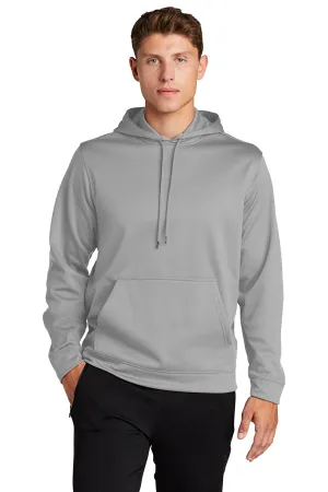 Sport-Tek Mens Sport-Wick Moisture Wicking Fleece Hooded Sweatshirt Hoodie w/ Pouch Pocket - Silver Grey