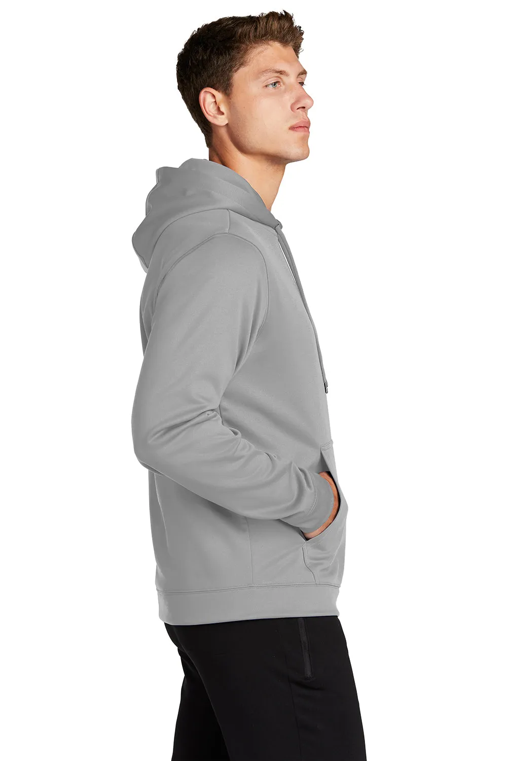 Sport-Tek Mens Sport-Wick Moisture Wicking Fleece Hooded Sweatshirt Hoodie w/ Pouch Pocket - Silver Grey