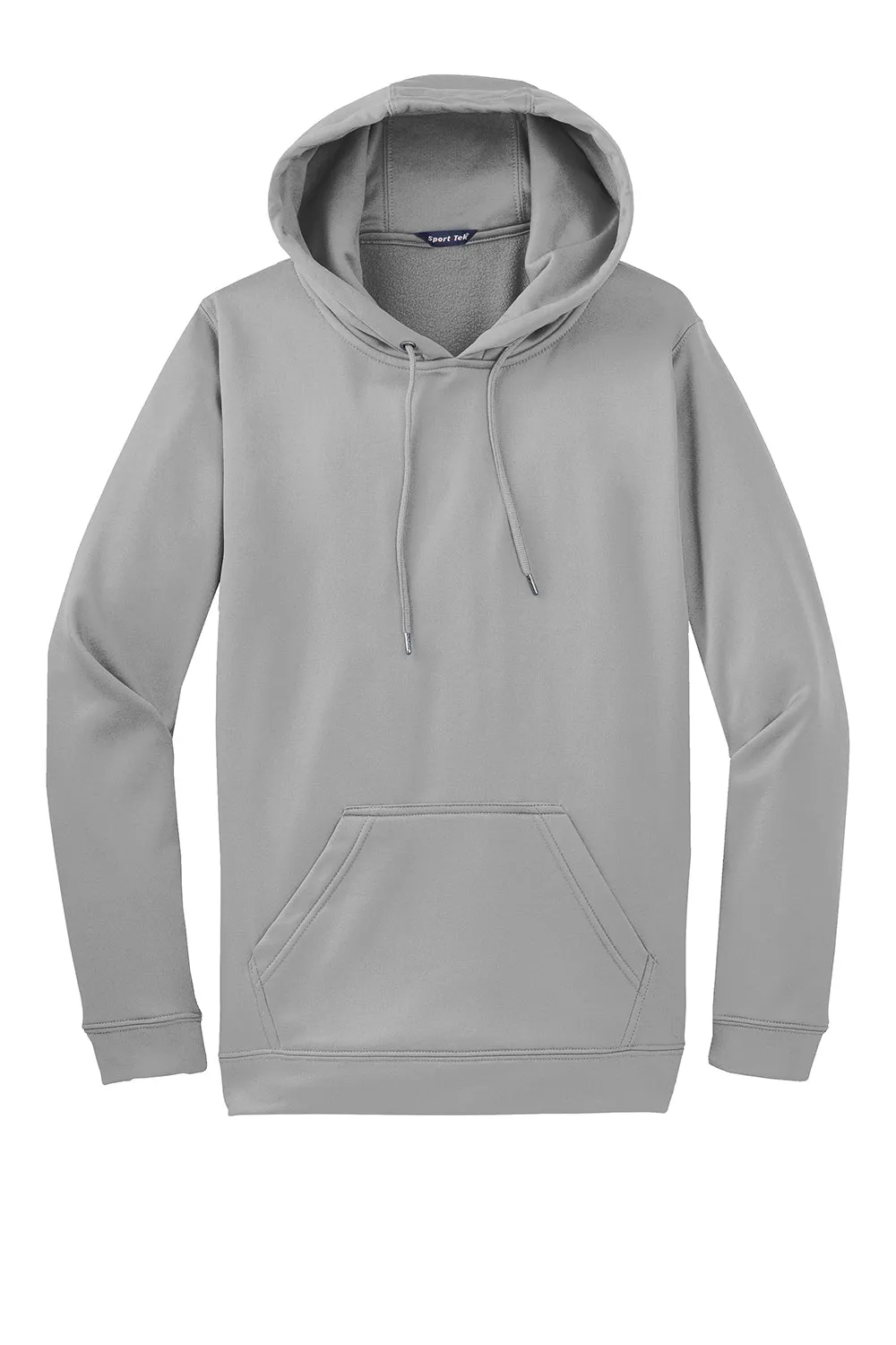Sport-Tek Mens Sport-Wick Moisture Wicking Fleece Hooded Sweatshirt Hoodie w/ Pouch Pocket - Silver Grey