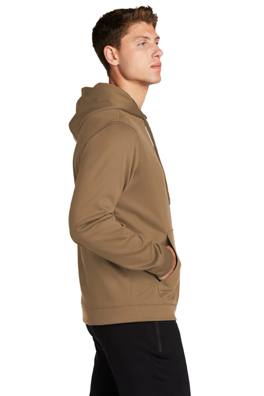 Sport-Tek Mens Sport-Wick Moisture Wicking Fleece Hooded Sweatshirt Hoodie w/ Pouch Pocket - Woodland Brown