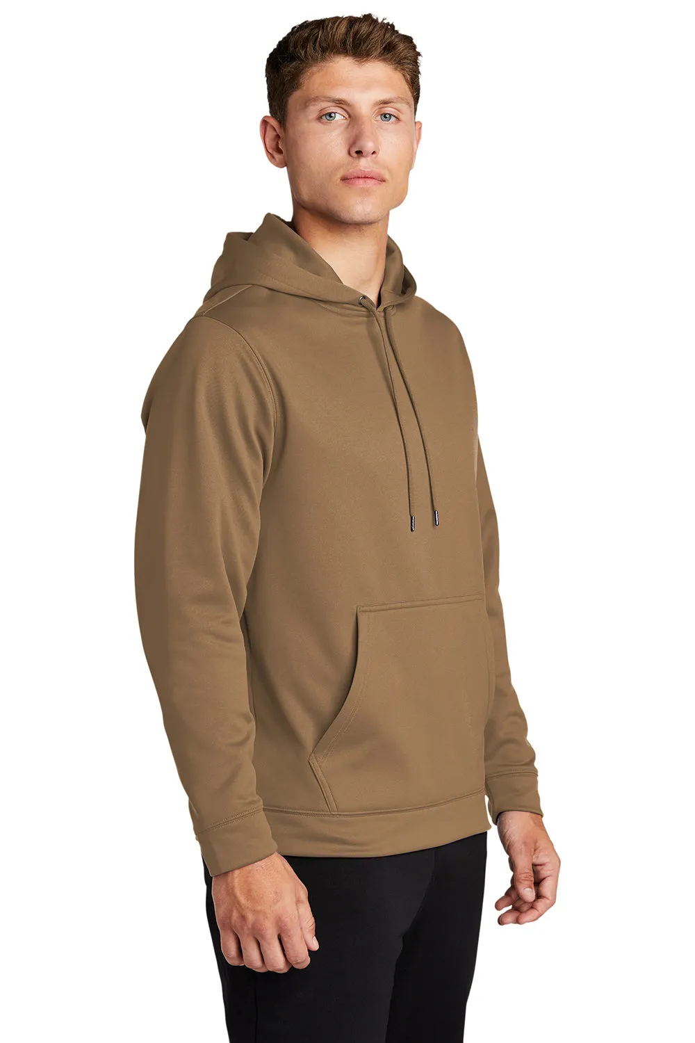 Sport-Tek Mens Sport-Wick Moisture Wicking Fleece Hooded Sweatshirt Hoodie w/ Pouch Pocket - Woodland Brown
