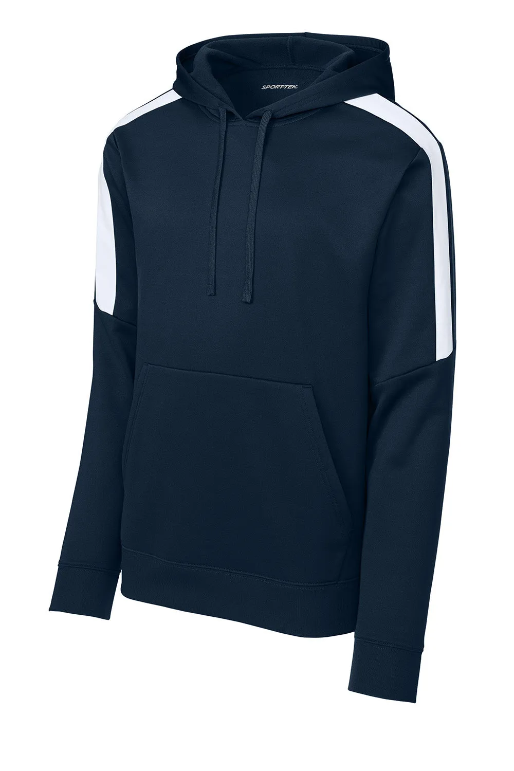 Sport-Tek Mens Sport-Wick Moisture Wicking United Fleece Hooded Sweatshirt Hoodie w/ Pouch Pocket - Navy Blue/White
