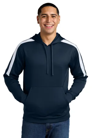 Sport-Tek Mens Sport-Wick Moisture Wicking United Fleece Hooded Sweatshirt Hoodie w/ Pouch Pocket - Navy Blue/White