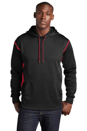 Sport-Tek Mens Tech Moisture Wicking Fleece Hooded Sweatshirt Hoodie w/ Pouch Pocket - Black/True Red Clothing Sport-Tek