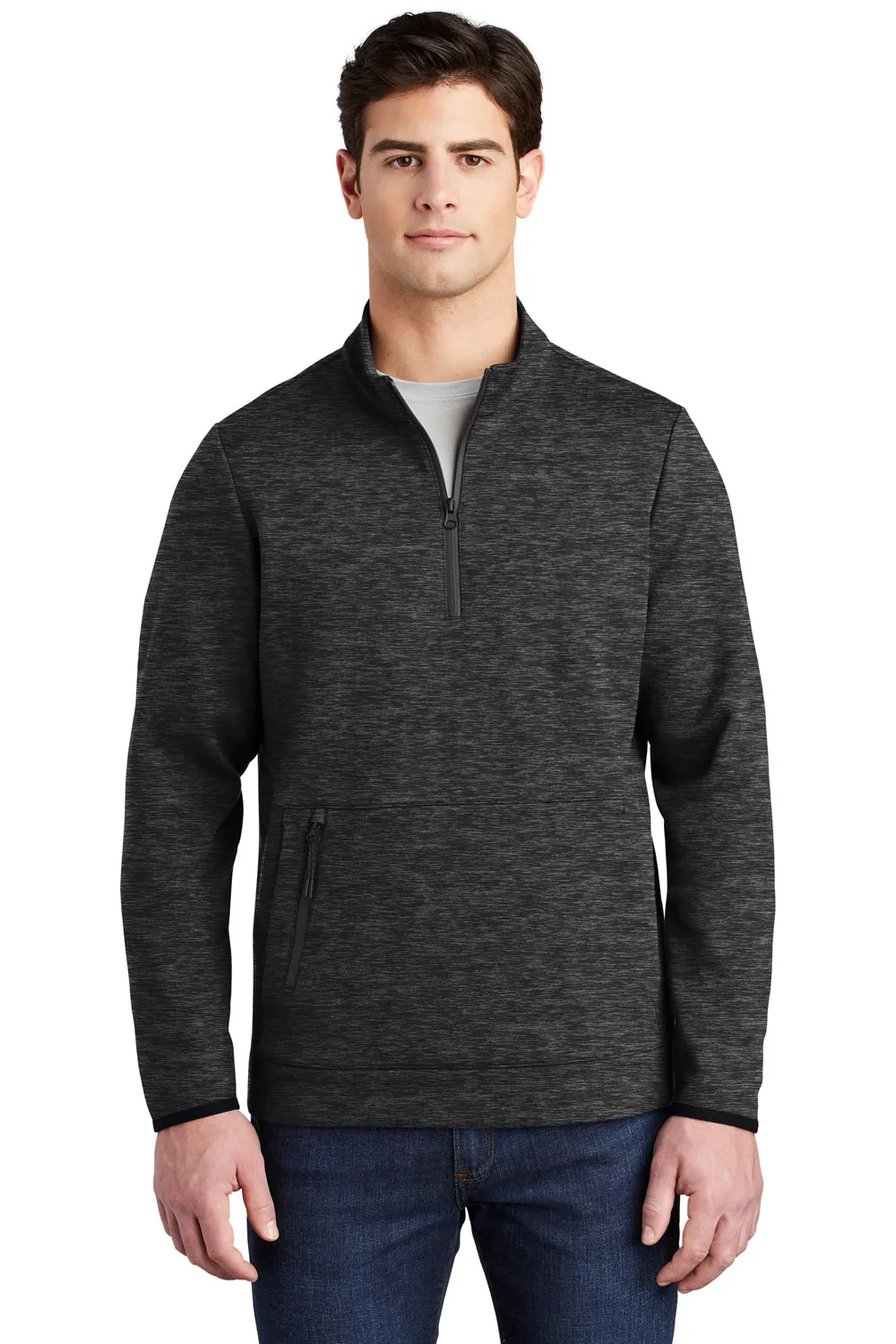 Sport-Tek Mens Triumph Fleece 1/4 Zip Sweatshirt w/ Pouch Pocket - Heather Black Clothing Sport-Tek