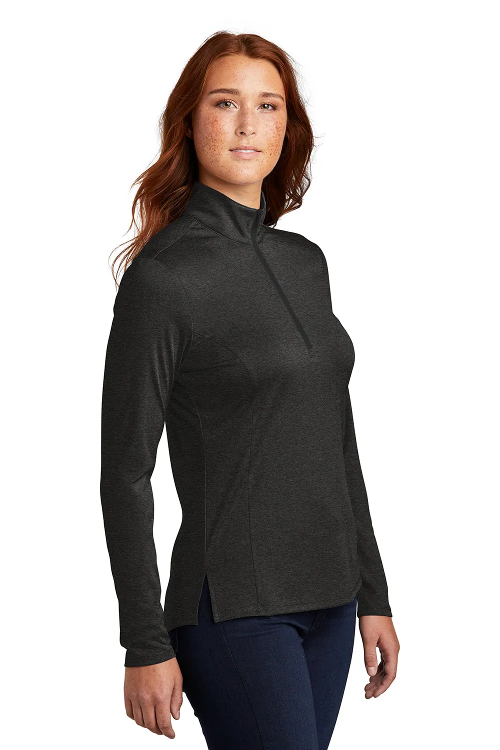 Sport-Tek Womens Endeavor Moisture Wicking 1/4 Zip Sweatshirt - Heather Black