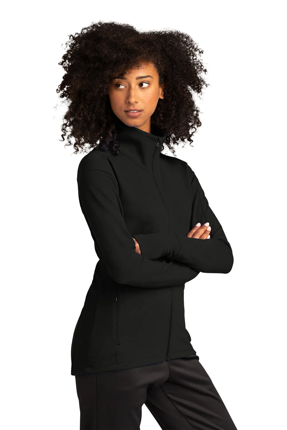 Sport-Tek Womens Flex Fleece Moisture Wicking Full Zip Sweatshirt w/ Pockets - Black