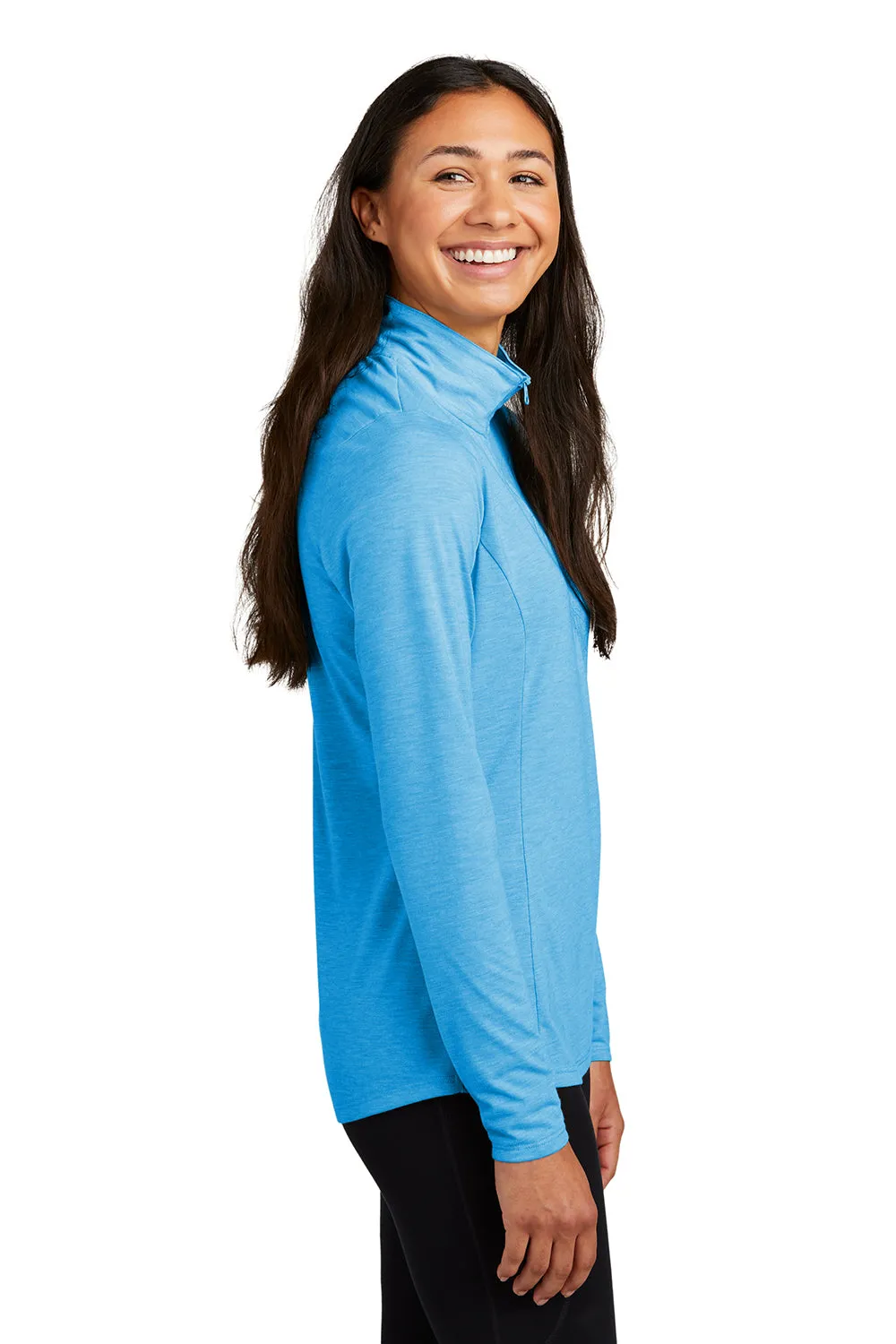 Sport-Tek Womens Moisture Wicking 1/4 Zip Sweatshirt - Heather Pond Blue