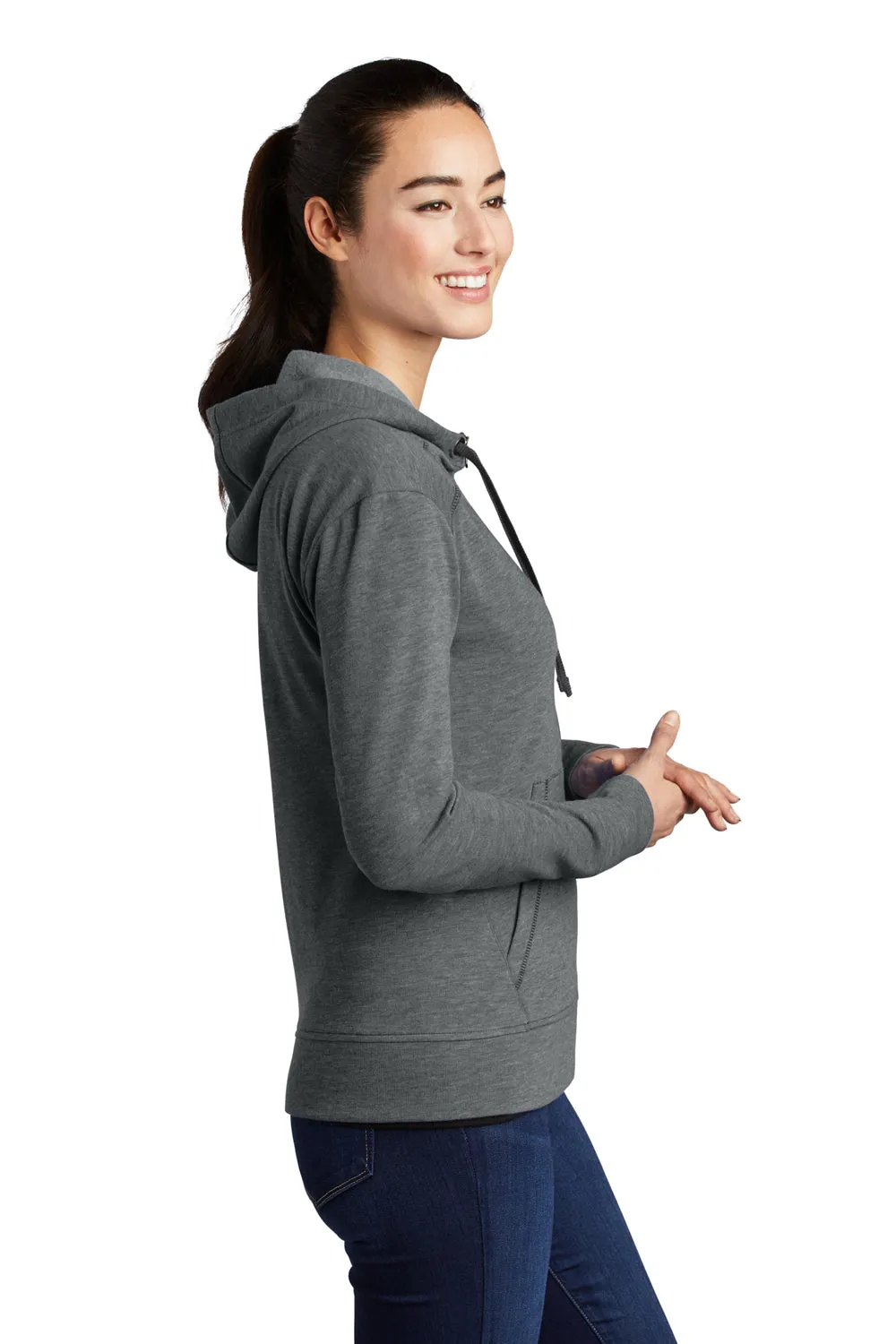 Sport-Tek Womens Moisture Wicking Fleece Full Zip Hooded Sweatshirt Hoodie w/ Pockets - Heather Dark Grey