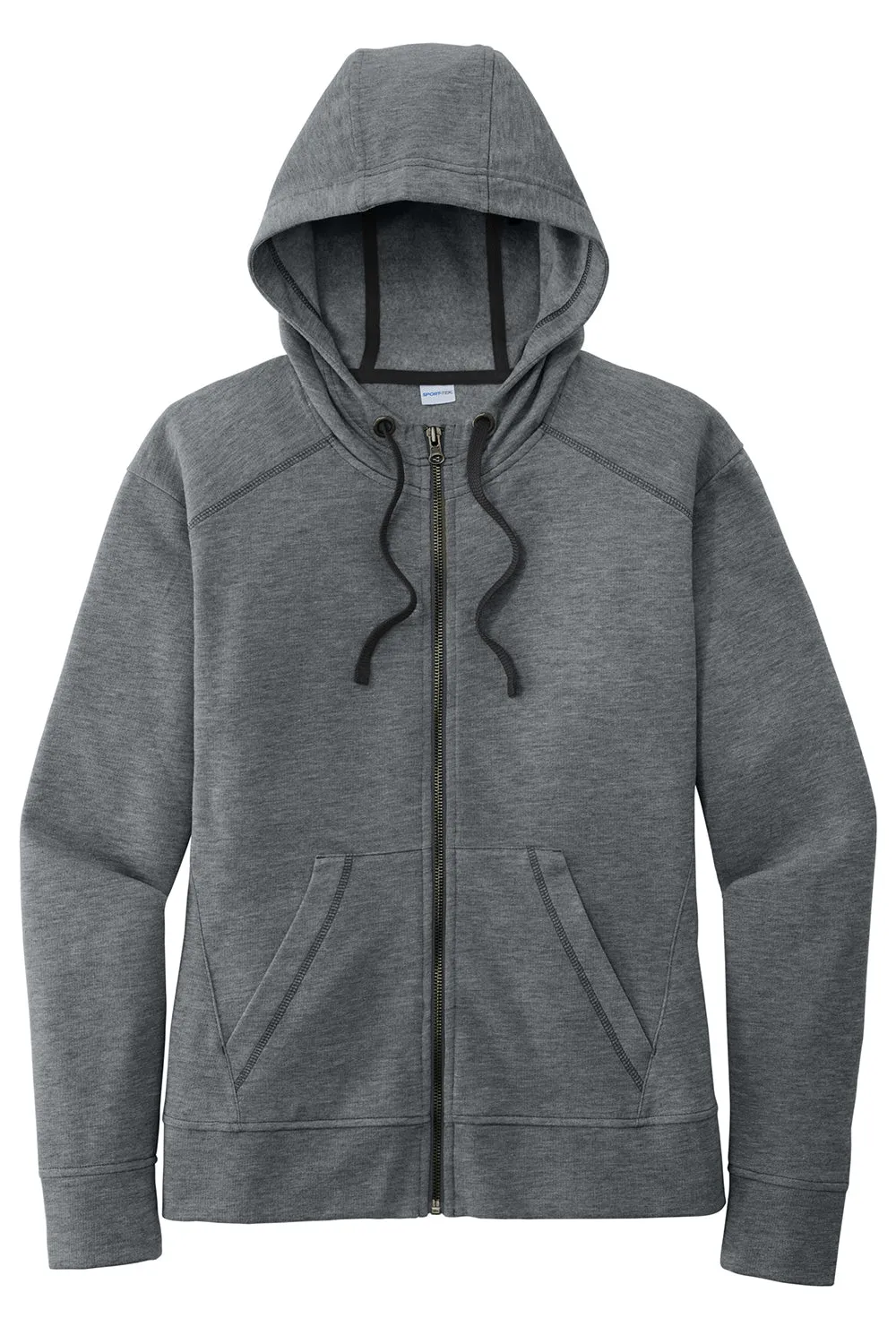 Sport-Tek Womens Moisture Wicking Fleece Full Zip Hooded Sweatshirt Hoodie w/ Pockets - Heather Dark Grey