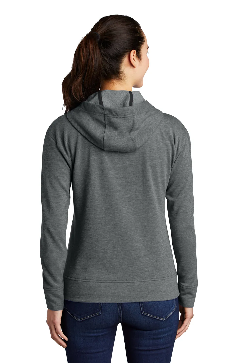 Sport-Tek Womens Moisture Wicking Fleece Full Zip Hooded Sweatshirt Hoodie w/ Pockets - Heather Dark Grey