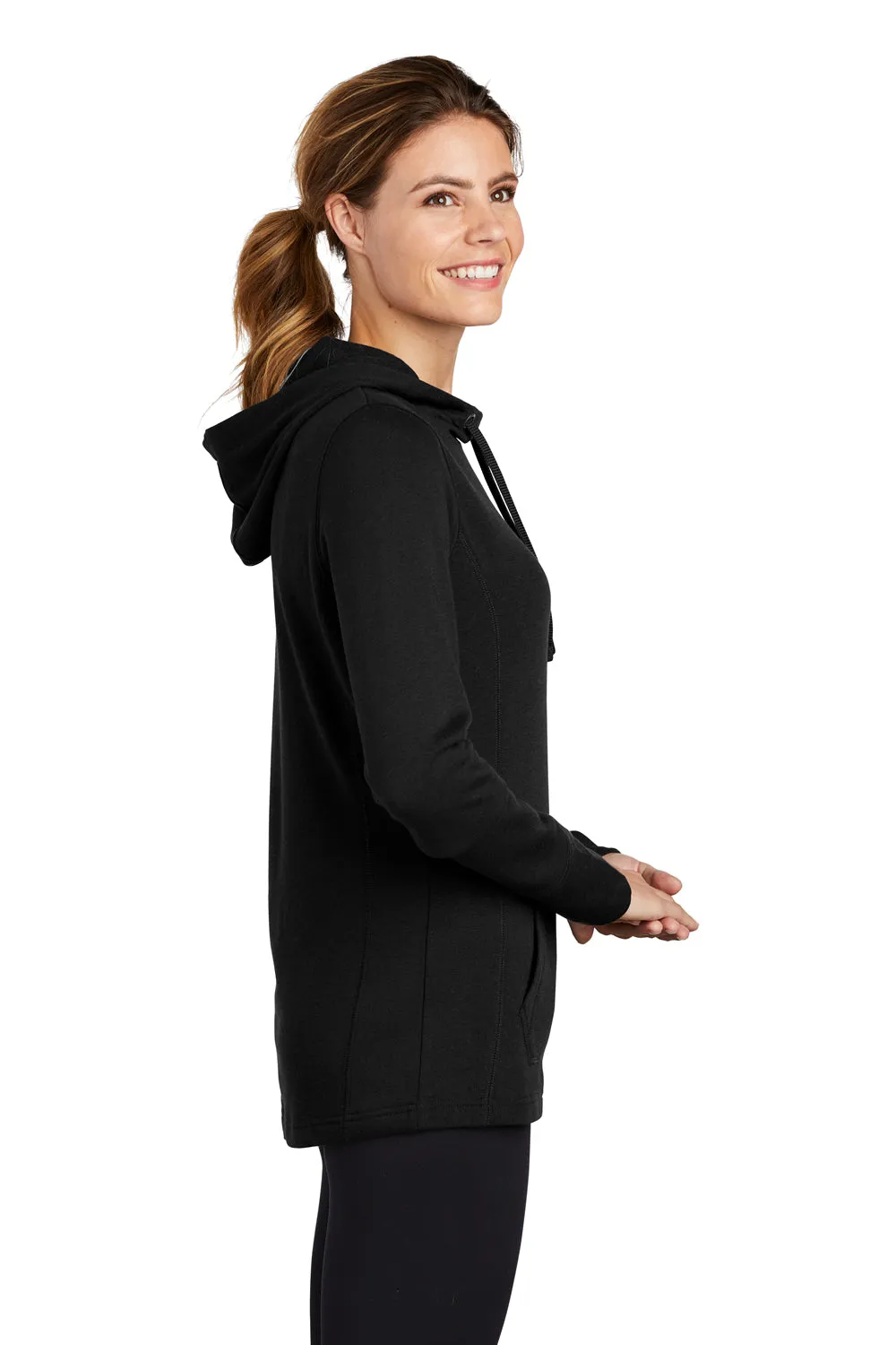 Sport-Tek Womens Moisture Wicking Fleece Hooded Sweatshirt Hoodie w/ Pouch Pocket - Black Clothing Sport-Tek