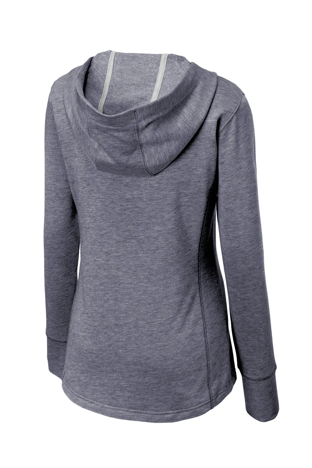 Sport-Tek Womens Moisture Wicking Fleece Hooded Sweatshirt Hoodie w/ Pouch Pocket - Heather True Navy Blue - Closeout Clothing Sport-Tek