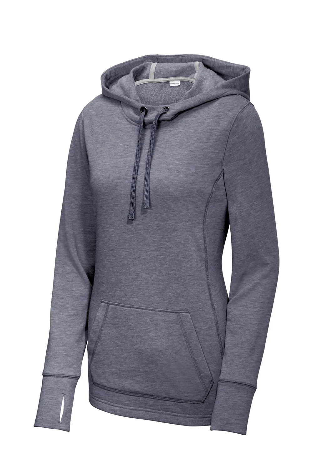 Sport-Tek Womens Moisture Wicking Fleece Hooded Sweatshirt Hoodie w/ Pouch Pocket - Heather True Navy Blue - Closeout Clothing Sport-Tek