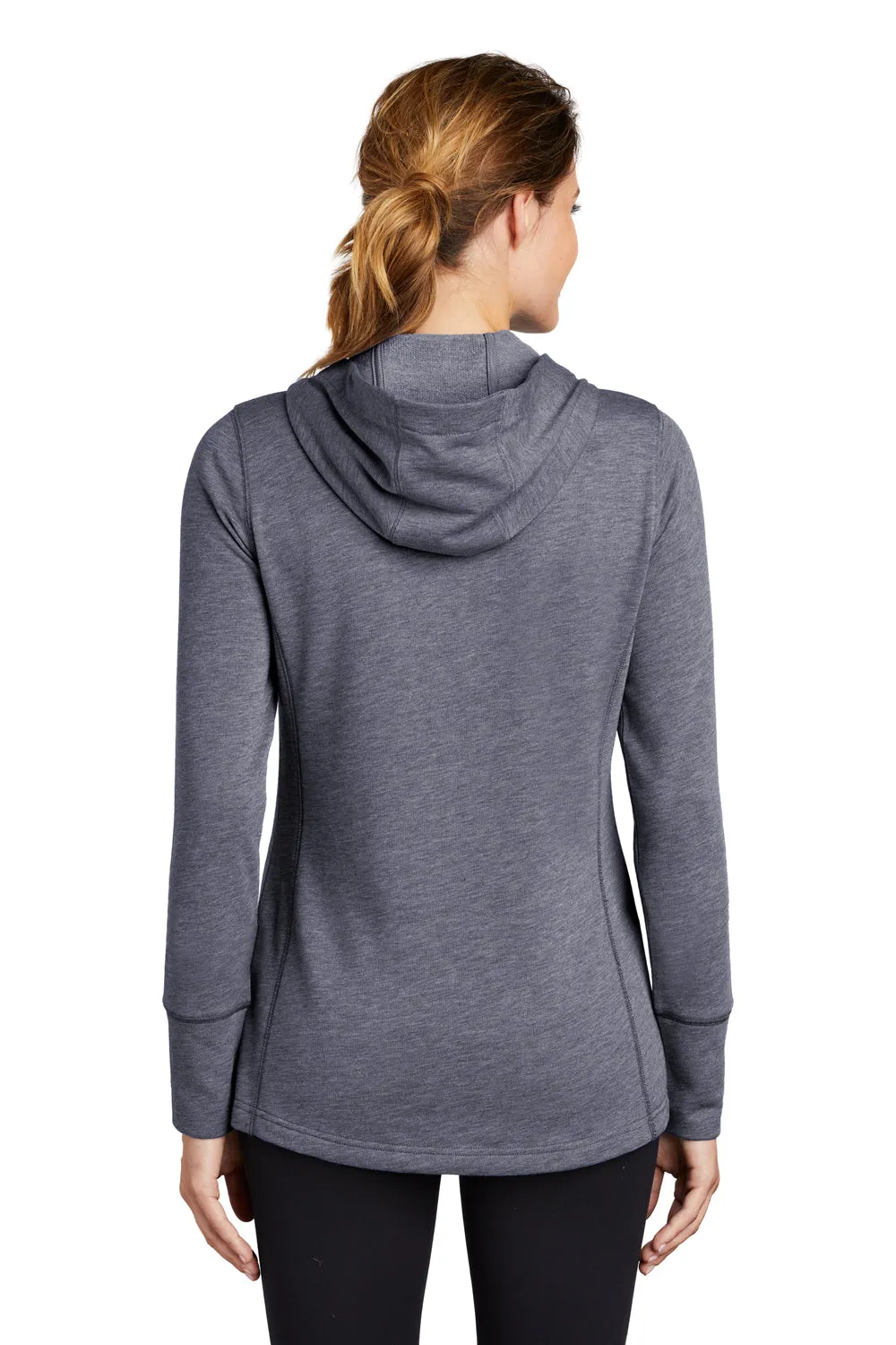 Sport-Tek Womens Moisture Wicking Fleece Hooded Sweatshirt Hoodie w/ Pouch Pocket - Heather True Navy Blue - Closeout Clothing Sport-Tek